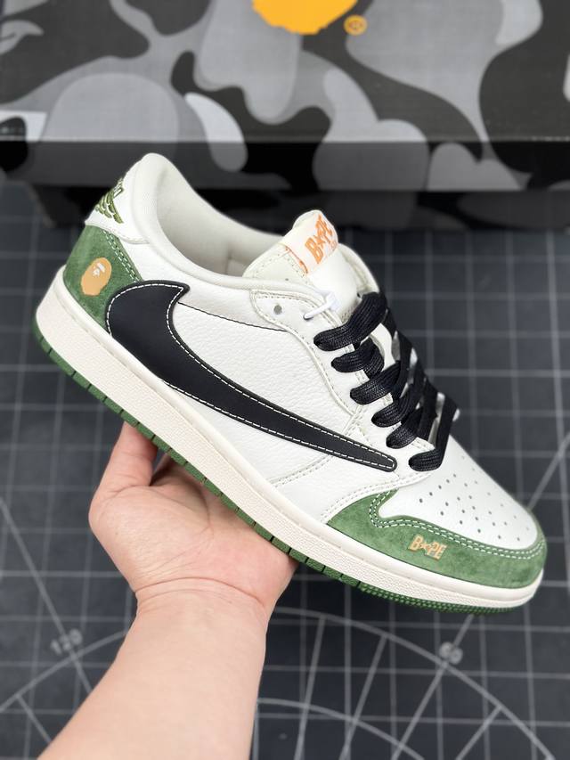 Travis Scott x Fragment Design x Air Jordan 1 Low OG SP AJ1 乔1 Bape联名-丛林绿 低帮文化休闲