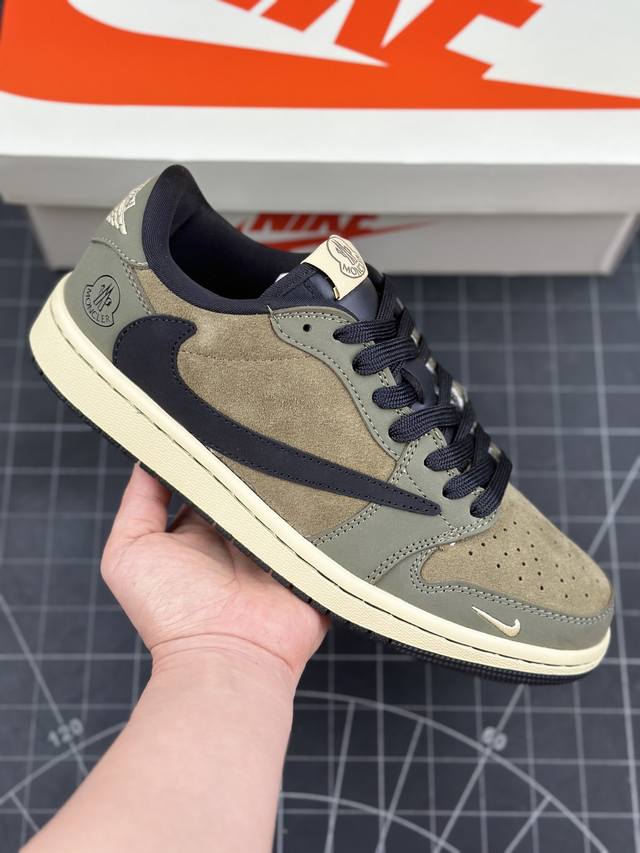 Travis Scott x Fragment Design x Air Jordan 1 Low OG SP AJ1 乔1 蒙口联名-暗绿黑勾 低帮文化休闲板