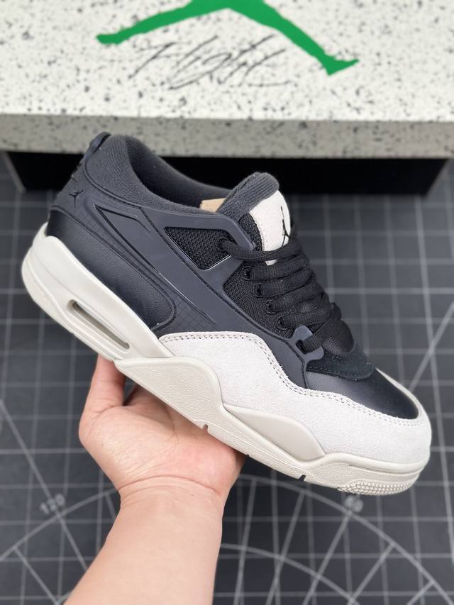 Air Jordan 4 Remastered AJ4 乔4重制生胶黑米灰 低帮休闲运动鞋 #改造后的设计采用了别致的黑色、由纺织网布、皮革和麂皮混合而成，散发