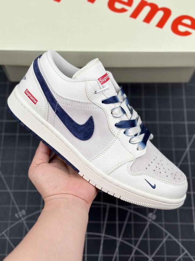 Air Jordan 1 Low AJ1 乔1 Supreme联名-深蓝双拼底 高端定制 低帮复古篮球鞋 #定制鞋盒 大厂纯原品质出货 超高清洁度 皮料切割干净