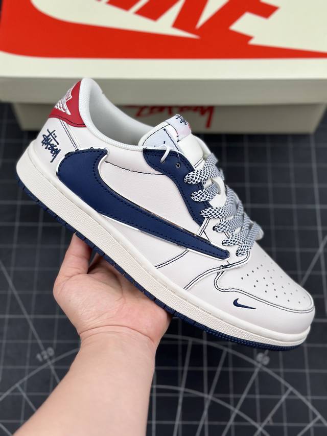 Travis Scott x Fragment Design x Air Jordan 1 Low OG SP AJ1 乔1 斯图西联名-红尾蓝勾 低帮文化休闲