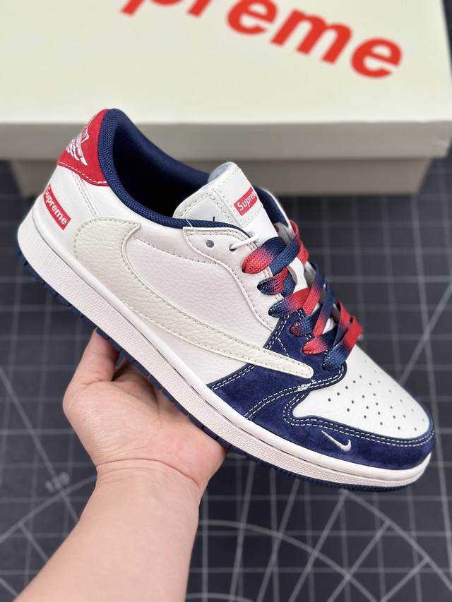 Travis Scott x Fragment Design x Air Jordan 1 Low OG SP AJ1 乔1 Supreme联名-深蓝米红 低帮