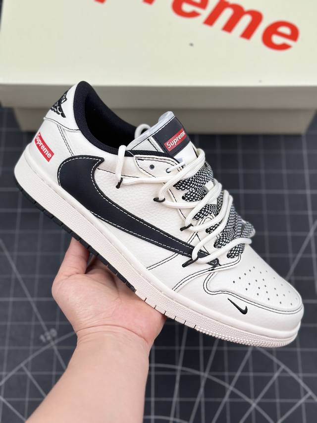 Travis Scott x Fragment Design x Air Jordan 1 Low OG SP AJ1 乔1 Supreme联名-米黑双拼抽绳