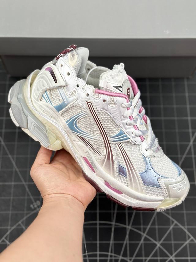 OK版 公司级 BALENCIAGA Runner Sneaker”Grey Black Blue Red“慢跑系列低帮复古野跑潮流姥爹风百搭休闲运动慢跑鞋 原