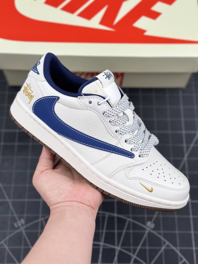 Travis Scott x Fragment Design x Air Jordan 1 Low OG SP AJ1 乔1 斯图西联名-棕底蓝勾 低帮文化休闲