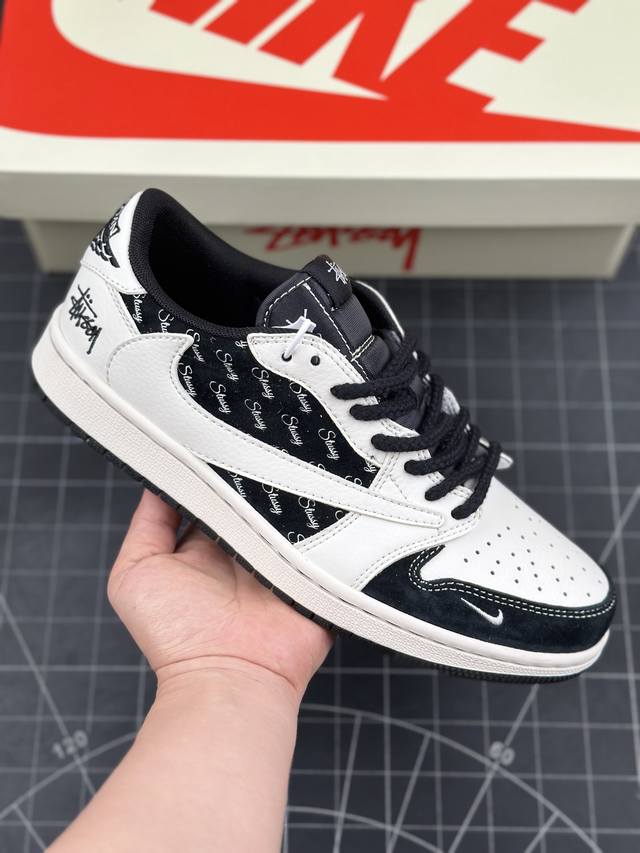 Travis Scott x Fragment Design x Air Jordan 1 Low OG SP AJ1 乔1 斯图西联名-黑白英文 低帮文化休闲