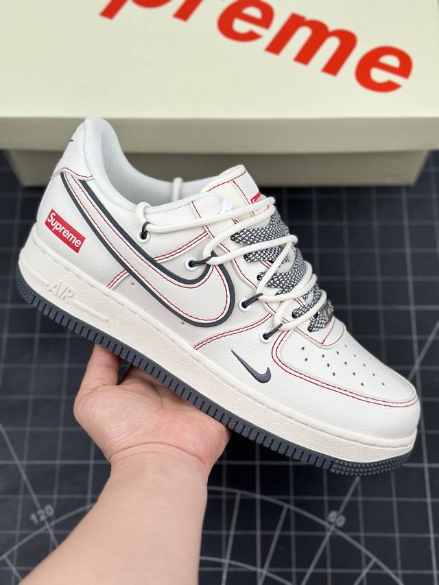 Nk Air Force 1'07 Low Supreme联名-红线灰底 空军一号低帮休闲板鞋 #原楦头原纸板 原装鞋盒 定制五金配件 内置全掌气垫 原厂鞋底