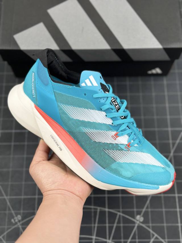 公司级Adidas Adizero Adios Pro 3 M马拉松飞线贾卡轻质透气休闲运动跑步鞋 采用双层透气网纱 Flywire动态飞线绑缚鞋面材质 内置Z