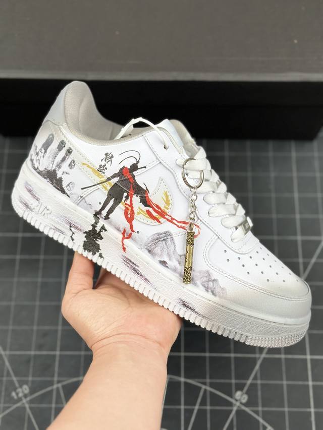 公司级二次元主题 Nike Air Force 1 Low’07 黑神话悟空 喷绘礼盒装 空军一号绑带低帮休闲板鞋 定制皮料 原厂3D打印 定制鞋盒 原楦原纸板