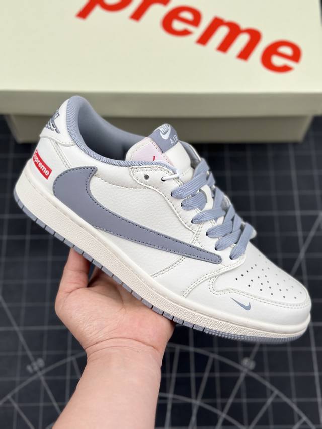 Travis Scott x Fragment Design x Air Jordan 1 Low OG SP AJ1 乔1 Supreme联名-米白锌灰 低帮