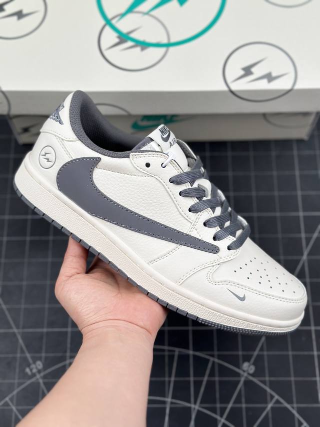 Travis Scott x Fragment Design x Air Jordan 1 Low OG SP AJ1 乔1 闪电联名-极简灰 低帮文化休闲板鞋