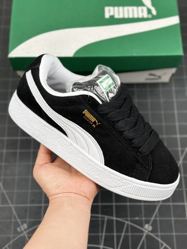 全新彪马PUMA Suede Low XL Black White 经典明星系列低帮面包风复古百搭休闲运动板鞋“翻毛黑白底” PUMA SUEDE XL鞋身通体