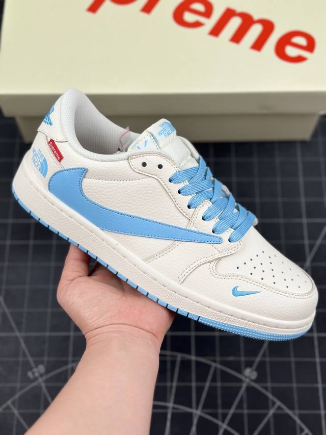 Travis Scott x Fragment Design x Air Jordan 1 Low OG SP AJ1 乔1 Supreme北面联名-米白水蓝