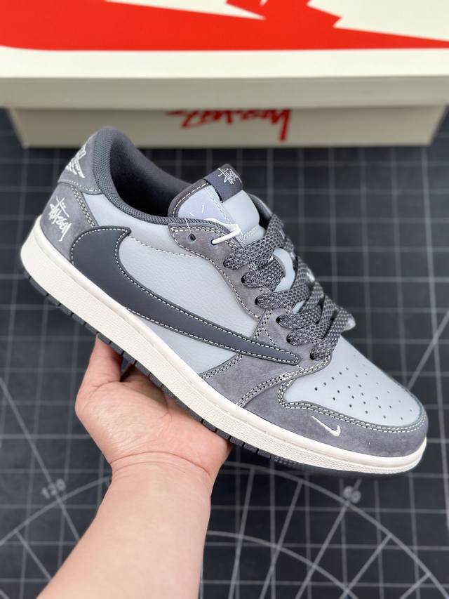 Travis Scott x Fragment Design x Air Jordan 1 Low OG SP AJ1 乔1 斯图西联名-陨石灰 低帮文化休闲板