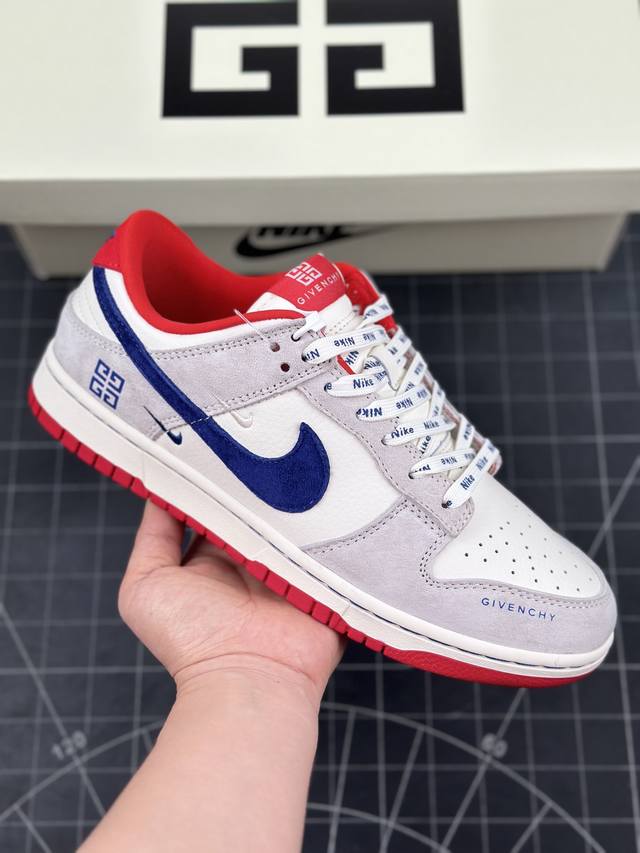 Nk SB Dunk Low 纪梵希联名-灰蓝红双小勾 周年高端定制 低帮休闲板鞋 #定制鞋盒 大厂纯原品质出货 超高清洁度 皮料切割干净无任何毛边 细节完美