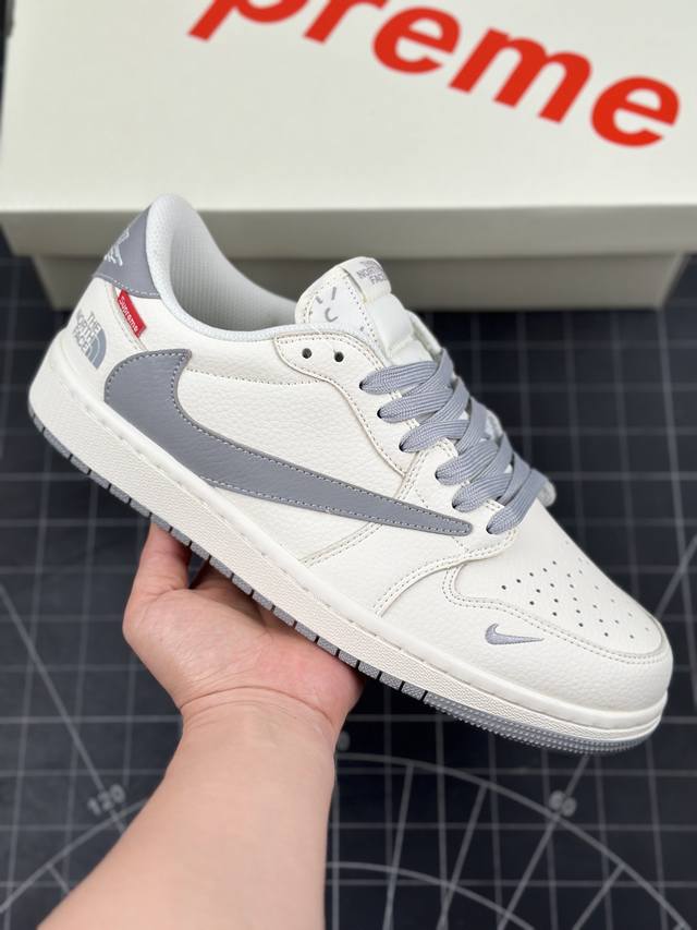 Travis Scott x Fragment Design x Air Jordan 1 Low OG SP AJ1 乔1 Supreme北面联名-米白优雅灰