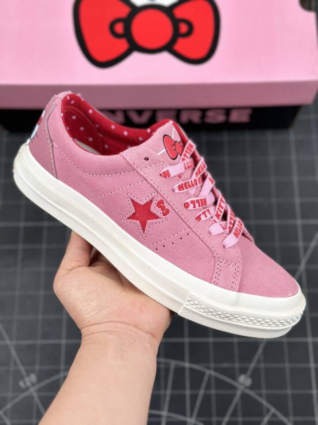 萌到犯规，携手日本知名卡通 IP凯蒂猫Hello Kitty x Converse One Star Suede Low Prism Pink 一星古着系列经典