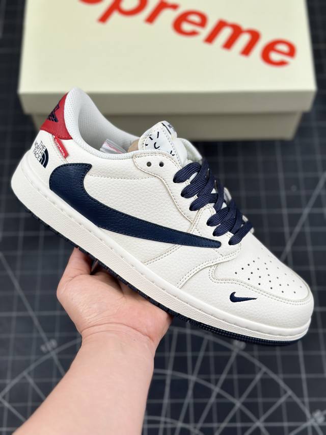 Travis Scott x Fragment Design x Air Jordan 1 Low OG SP AJ1 乔1 Supreme北面联名-米白红尾黑