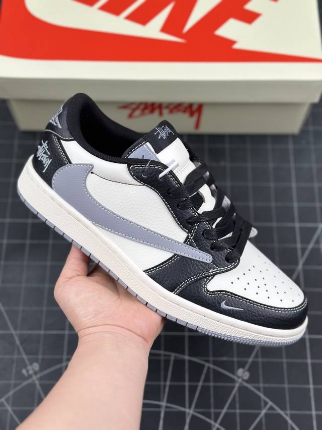 Travis Scott x Fragment Design x Air Jordan 1 Low OG SP AJ1 乔1 斯图西联名-黑灰荔枝纹 低帮文化休