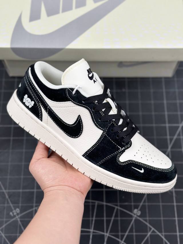 Air Jordan 1 Low AJ1 乔1 暴力熊联名-黑白米底 高端定制 低帮复古篮球鞋 #定制鞋盒 大厂纯原品质出货 超高清洁度 皮料切割干净无任何毛边