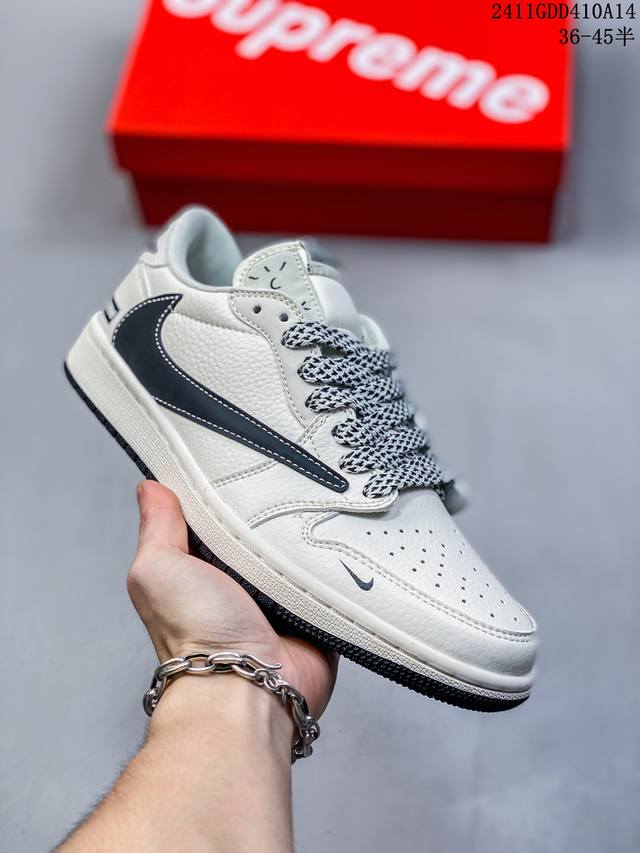 头层带半码 Louis Vuitton X Travis Scott X Air Jordan 1 Low 路易威登 低帮 Lv蓝白红倒勾联名 Aj1 乔丹1代