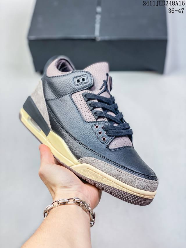 A Ma Maniere X Jordan Air Jordan 3“Black”舒适简约耐磨透气中帮复古篮球鞋男女款 黑色 尺码：36-47 编码：11Jld