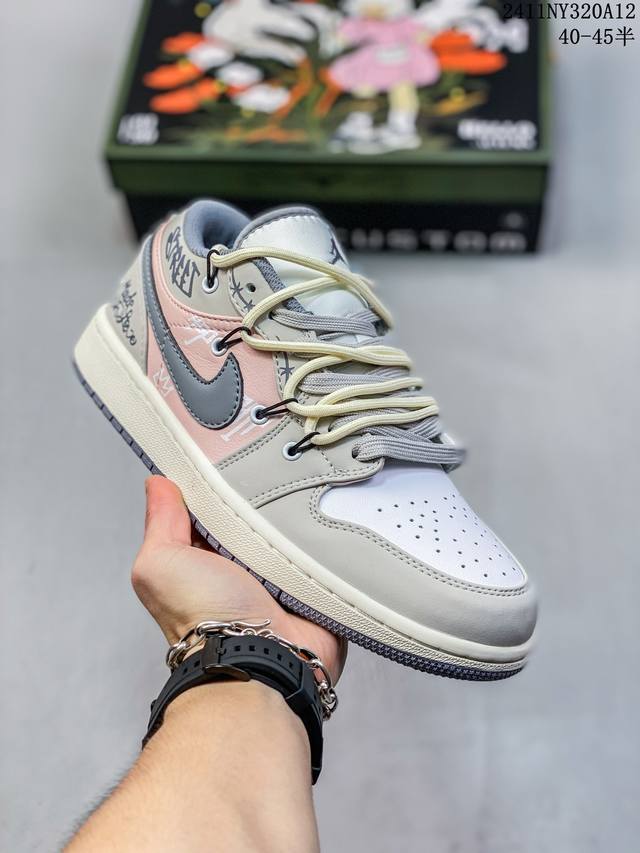 公司级头层！耐克nike Air Jordan 1 Low Aj1 乔1 解构绑带低帮潮流缓运动休闲板鞋。Aj1 低帮拼接 完美版型真头层牛皮# 内置缓震气垫