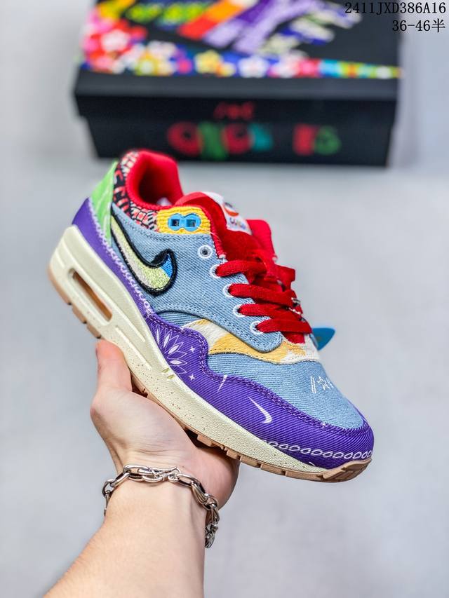 公司级nike Air Max 1 耐克气垫 缓震 耐磨运动鞋 鞋身材质均选择皮革 织物 麂皮多种材质覆盖 保证质感的前提下 层次感也相当不错 带有开窗式 Ai