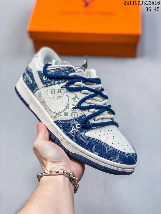 海外爆款限量发售！公司级 Nike Sb Dunk Low“Lv联名 双勾军绿” 周年高端定制 低帮休闲板鞋 定制鞋盒 大厂纯原品质出货 超高清洁度 皮料切割干