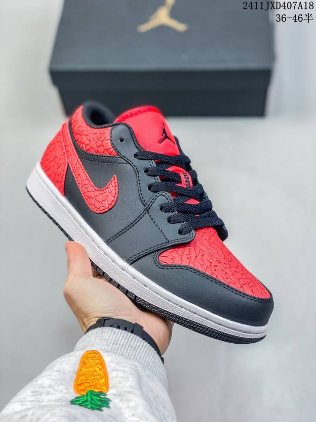 Jordan Air Jordan 1 Low 潮流舒适百搭 减震防滑耐磨 Aj1低帮 复古篮球鞋 红黑 爆裂纹 货号:553558-013 尺码:36-46