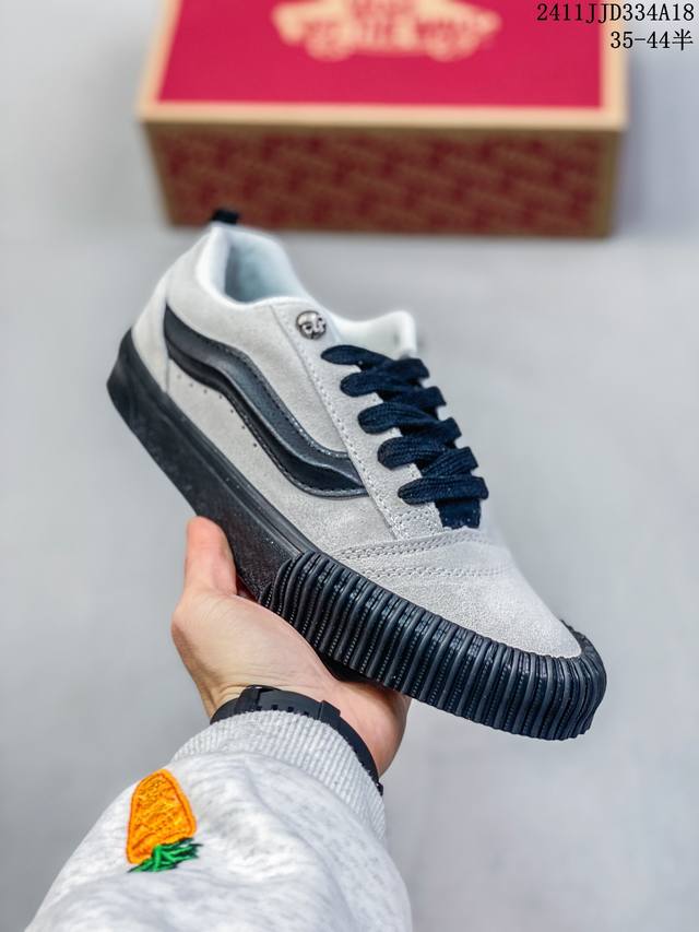 Vans Knu Skool 百搭休闲防滑减震低帮 板鞋男女同款vans 面包碳灰黑绿条 货号:Vn000D6Cci2尺码：35 36 36.5 37 38 3