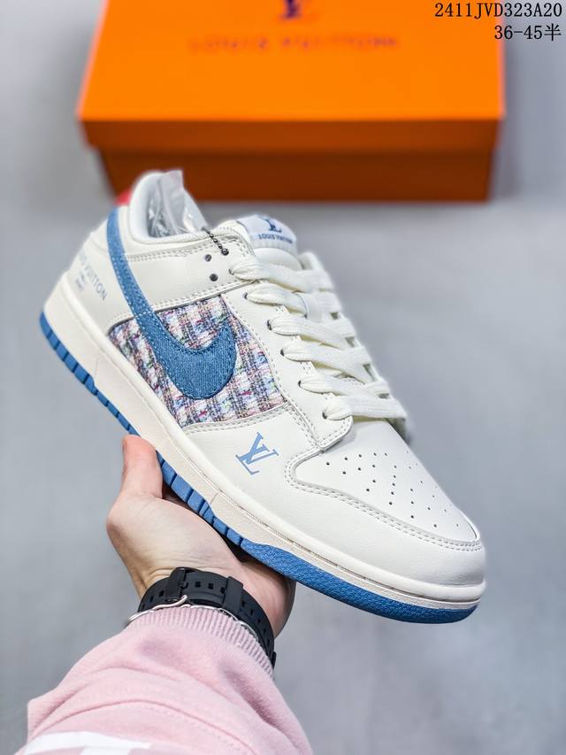 海外爆款限量发售！公司级 Nike Sb Dunk Low“Lv联名 米白黛蓝” 周年高端定制 低帮休闲板鞋 定制鞋盒 大厂纯原品质出货 超高清洁度 皮料切割干