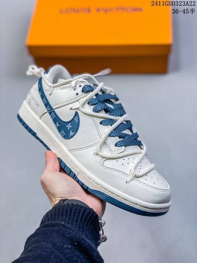 海外爆款限量发售！公司级 Nike Sb Dunk Low“Lv联名 经典米蓝” 周年高端定制 低帮休闲板鞋 定制鞋盒 大厂纯原品质出货 超高清洁度 皮料切割干