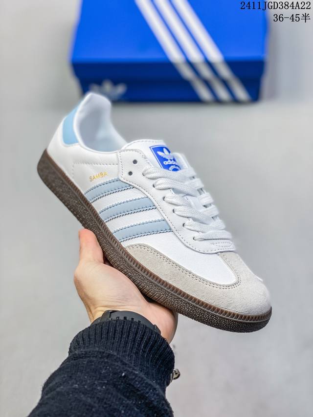 德训鞋 Adidas Originals Samba Og Shoes 经典运动鞋小白鞋 T头鞋 男女板鞋 彰显休闲摩登风情的时尚经典鞋。它诞生于50年代的足球