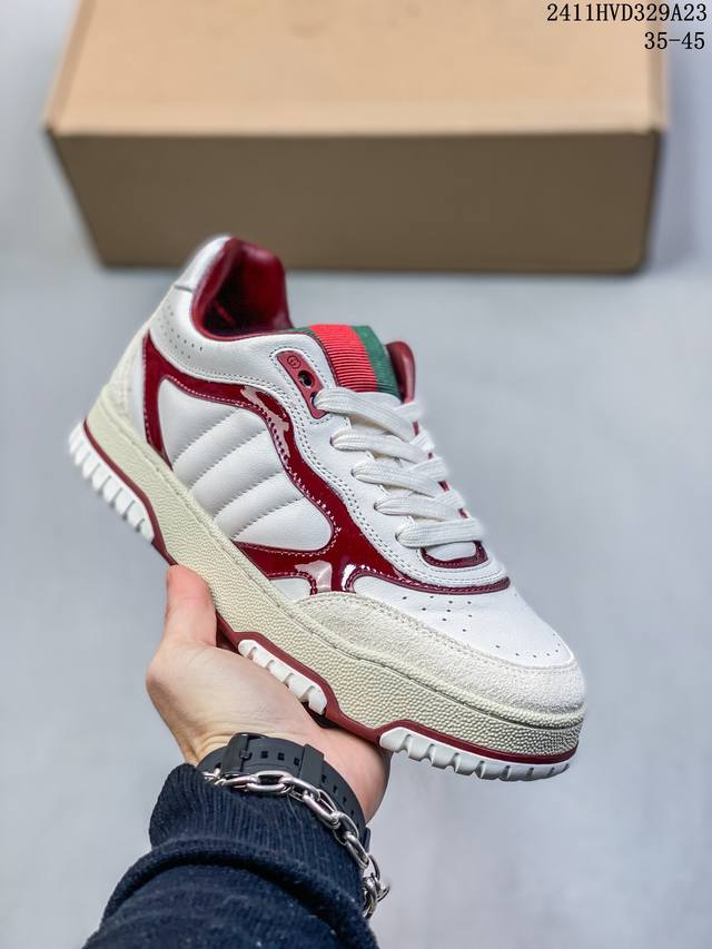 广东大厂 目前16个配色 星空手提礼盒版 全套包装 古驰 Gucci Re-Web 24C Leather Sneakers Web系列低帮复古百搭训练休闲运动