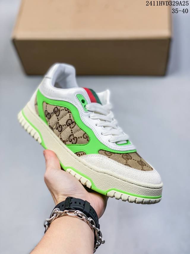 广东大厂 目前16个配色 星空手提礼盒版 全套包装 古驰 Gucci Re-Web 24C Leather Sneakers Web系列低帮复古百搭训练休闲运动