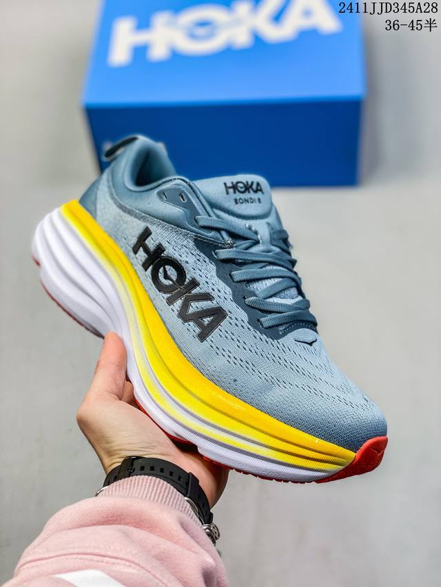 36-45半码 Hoka One One Bondi 8 缓震长距离公路 织物 低帮 长跑跑步鞋 编码：11Jjd345A28