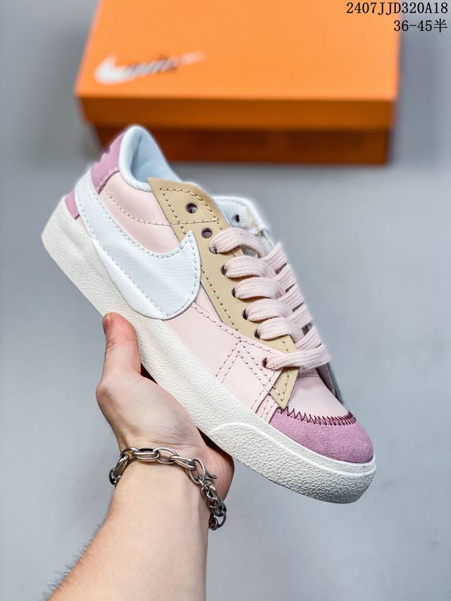 耐克nike Blazer 77 Low Jumbo White Light Pink 1977开拓者系列低帮百搭休闲运动篮球板鞋“白银黑大钩” 货号：Dx60