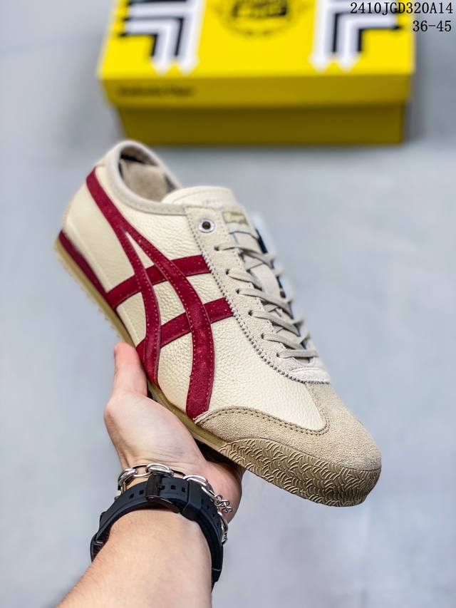 Onitsuka Tiger Mexico 66 阿斯克斯 亚瑟士 鬼冢虎 低帮 白蓝红 减震支撑低邦运动休闲鞋男女同款 这款鞋由皮革制成，具有鞋跟交叉加固设计