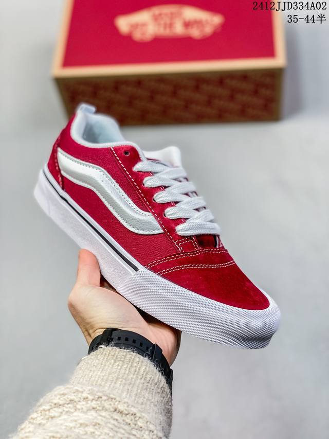 Vans Knu Skool 百搭休闲防滑减震低帮 板鞋男女同款vans 面包酒红白条 货号:Vn000D22Zcf 尺码：35 36 36.5 37 38 3