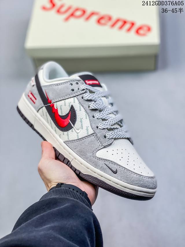 海外爆款限量发售！公司级 Nike Sb Dunk Low“Supreme联名 灰白黑红双勾” 周年高端定制 低帮休闲板鞋 定制鞋盒 大厂纯原品质出货 超高清洁