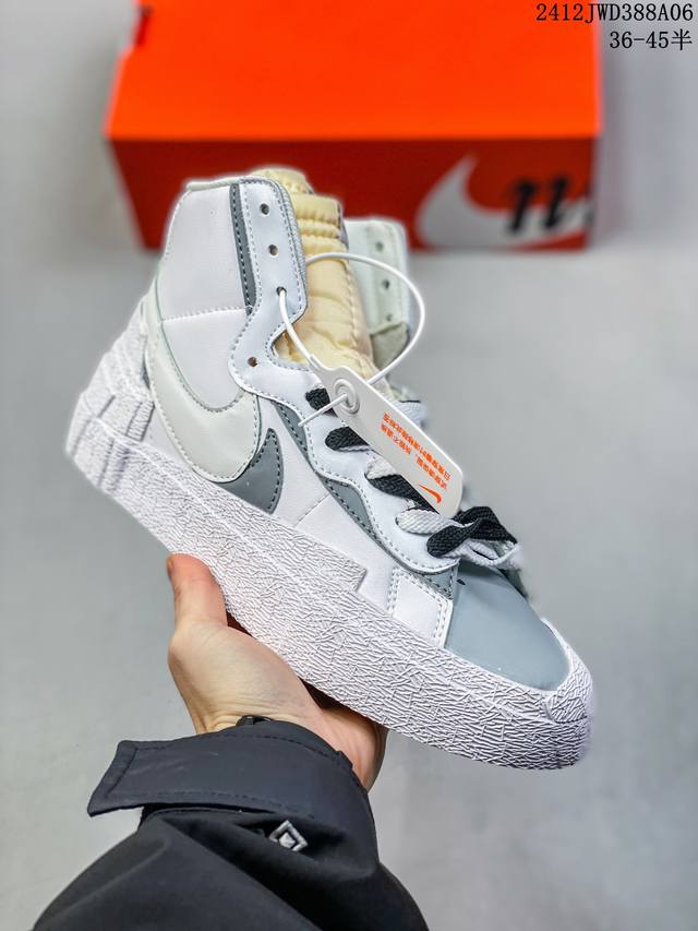 公司级sacai X Nike Blazer Mi D经典百搭中帮开拓者休闲运动板鞋 真硫化铝楦制作 原厂布料拼接 独家裁片完美鞋型 台湾进口软感荔枝头层皮 原