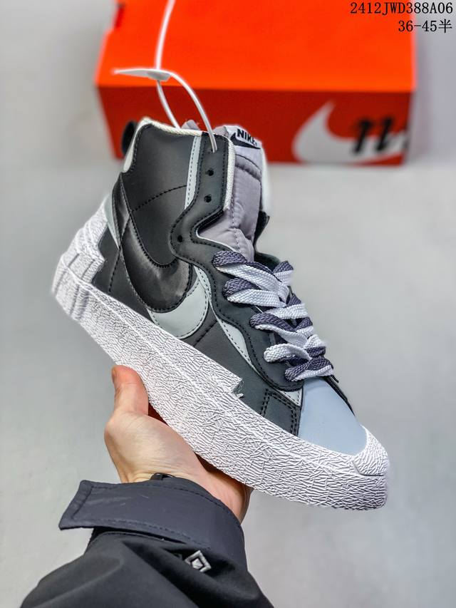 公司级sacai X Nike Blazer Mi D经典百搭中帮开拓者休闲运动板鞋 真硫化铝楦制作 原厂布料拼接 独家裁片完美鞋型 台湾进口软感荔枝头层皮 原