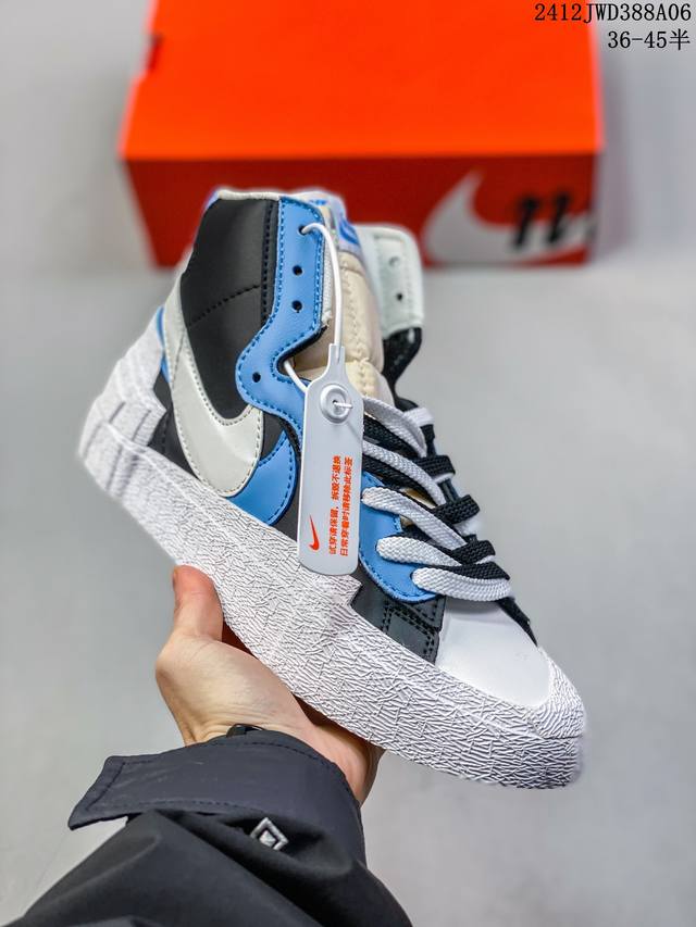 公司级sacai X Nike Blazer Mi D经典百搭中帮开拓者休闲运动板鞋 真硫化铝楦制作 原厂布料拼接 独家裁片完美鞋型 台湾进口软感荔枝头层皮 原