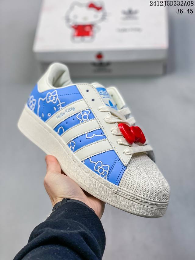 凯蒂猫hello Kitty X Adidas Originals Superstar Xlgblue Burst贝壳头系列低帮厚底松糕经典百搭休闲运动板鞋“白