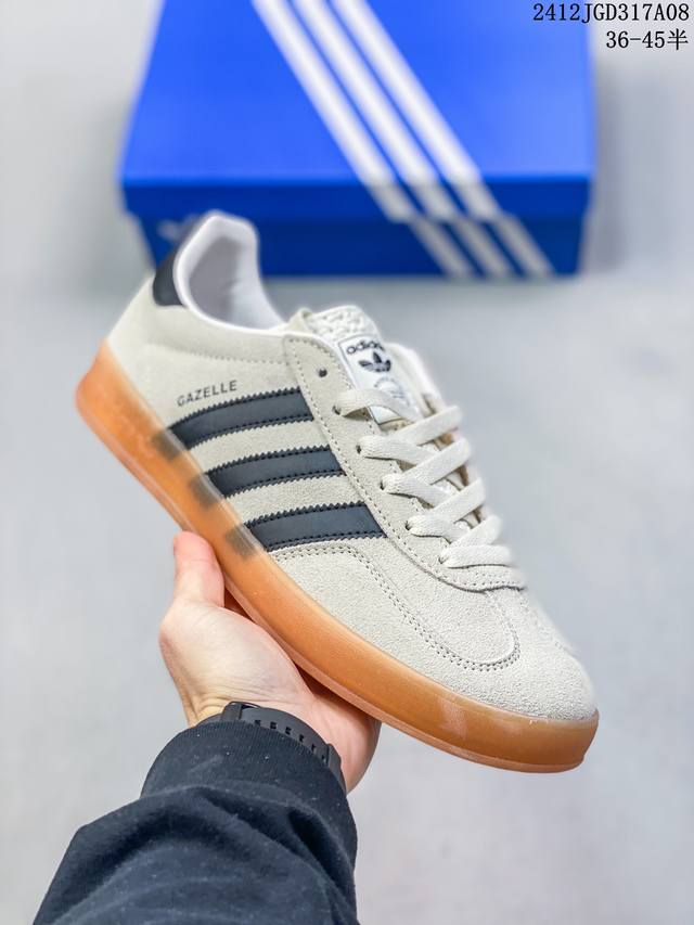 Adidas Originals Gazelle Hindi时尚百搭防滑耐磨 低帮 板鞋男女同款米黑色 尺码：36-45半 编码：12Jgd317A08