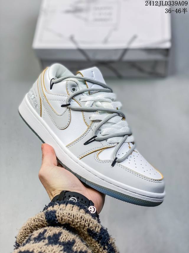 公司级头层！耐克nike Air Jordan 1 Low Aj1 乔1 解构绑带低帮潮流缓运动休闲板鞋。Aj1 低帮拼接 完美版型真头层牛皮# 内置缓震气垫