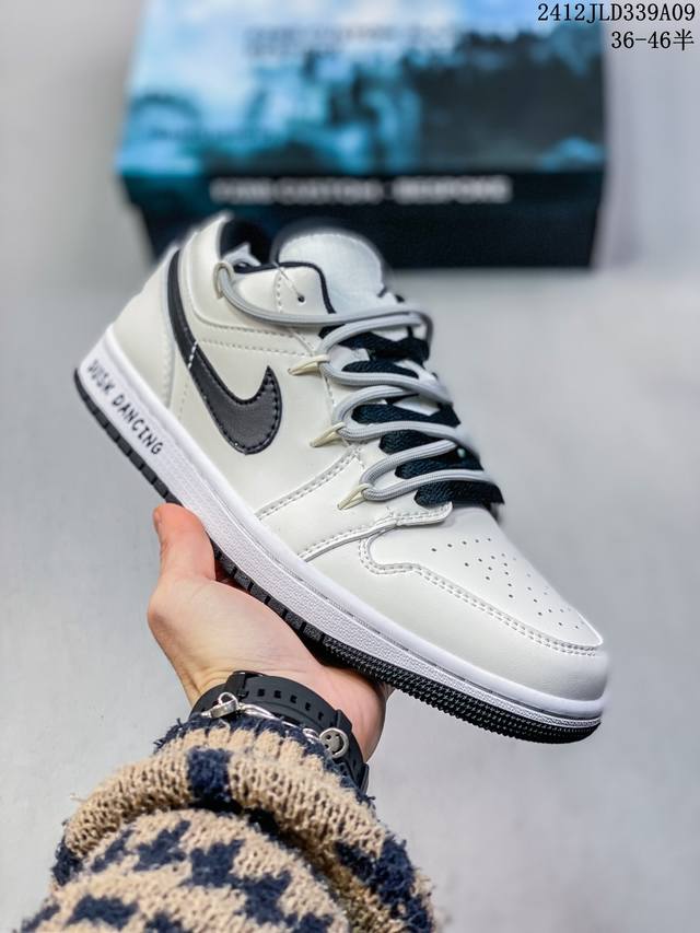 公司级头层！耐克nike Air Jordan 1 Low Aj1 乔1 解构绑带低帮潮流缓运动休闲板鞋。Aj1 低帮拼接 完美版型真头层牛皮# 内置缓震气垫