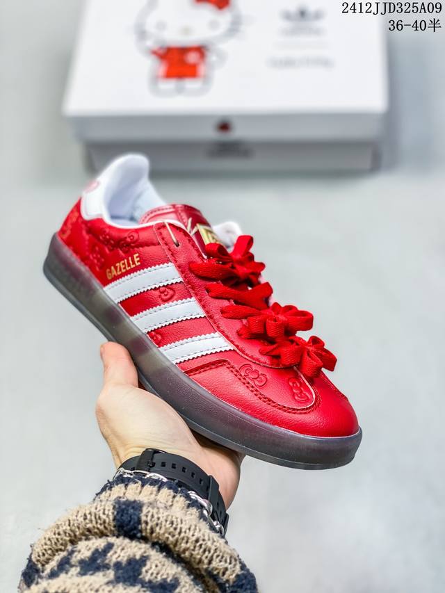 阿迪达斯hello Kitty 凯蒂猫 X Adidas Originals Gazelle Indoor “White Red Core Black”舒适百搭