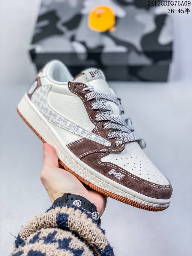 Travis Scott X Fragment Design X Jordan Air Jordan 1 Low Og Sp “Bape联名 棕灰印花白” 多方